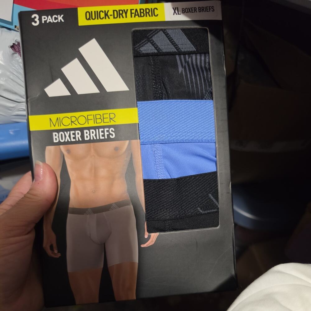 Adidas 3 pack Microfiber Boxer Briefs Quick Dry Fabric X-Large NWT Black Blue